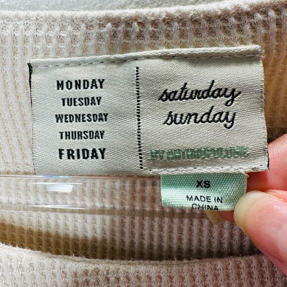 Saturday/Sunday Cream Catrina Thermal Long Sleeve Waffle Top XS - Picture 6 of 14
